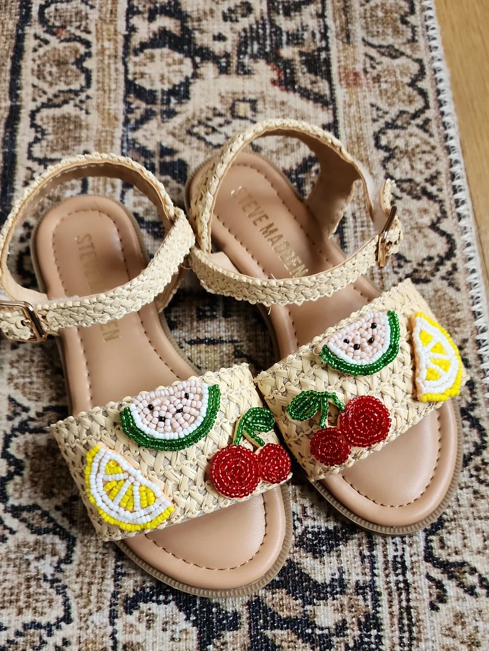 Steve Madden Kids' Cream Braided Sandals with Fruit Bead Accents